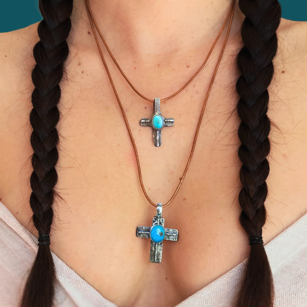 Pendentif croix en argent et turquoise d’exception DIVINE #4