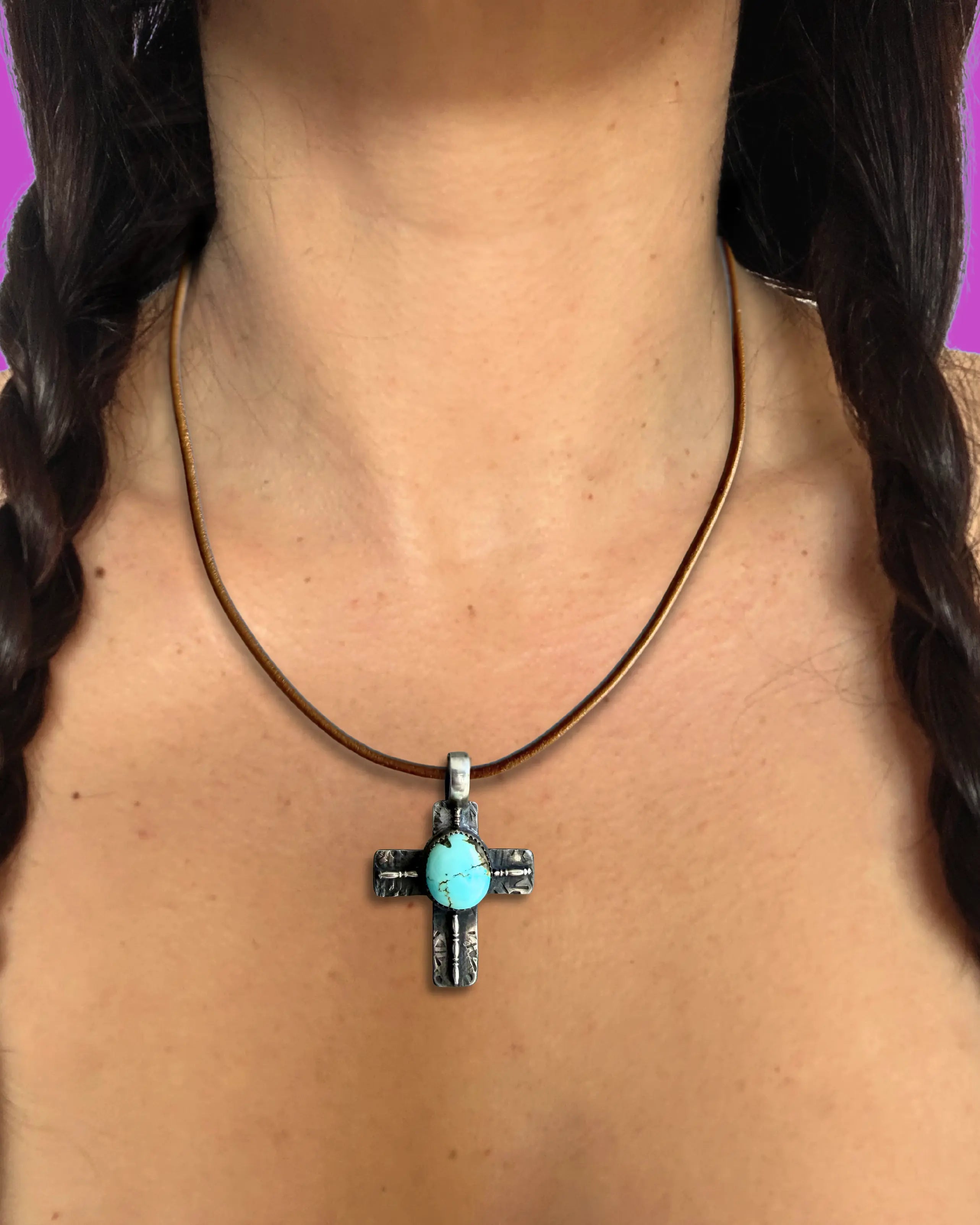 Pendentifs croix en argent et turquoise naturelle femme - Tribu Turquoise