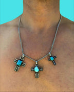 Pendentif croix en argent et turquoise naturelle homme - Tribu Turquoise