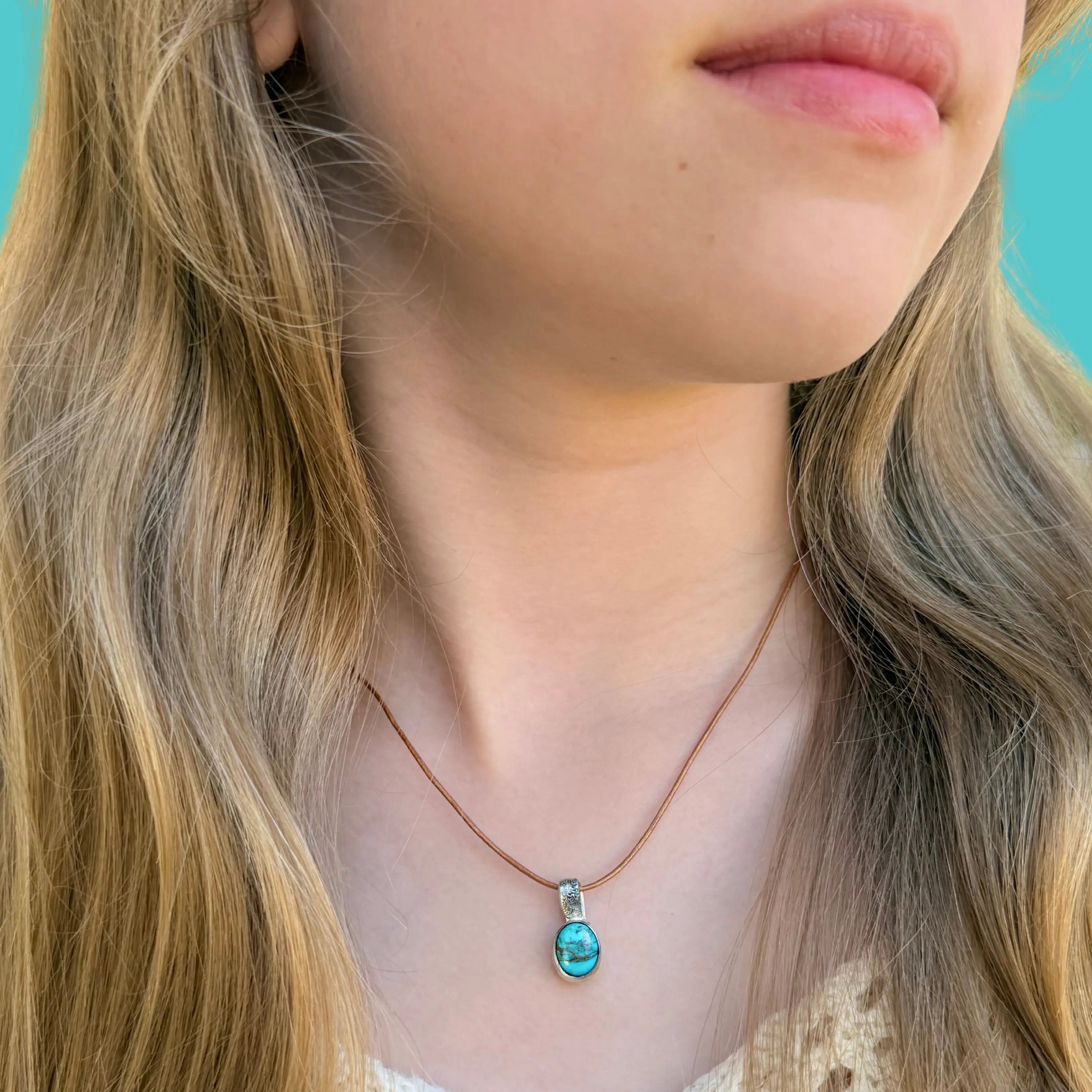 Pendentif en turquoise et argent PIERRE (enfant, ado, adulte)