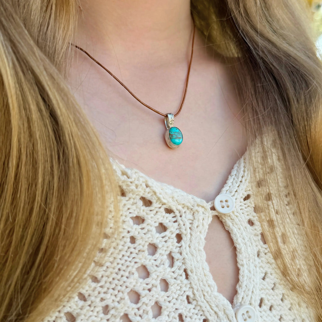 Pendentif en turquoise et argent PIERRE (enfant, ado, adulte)