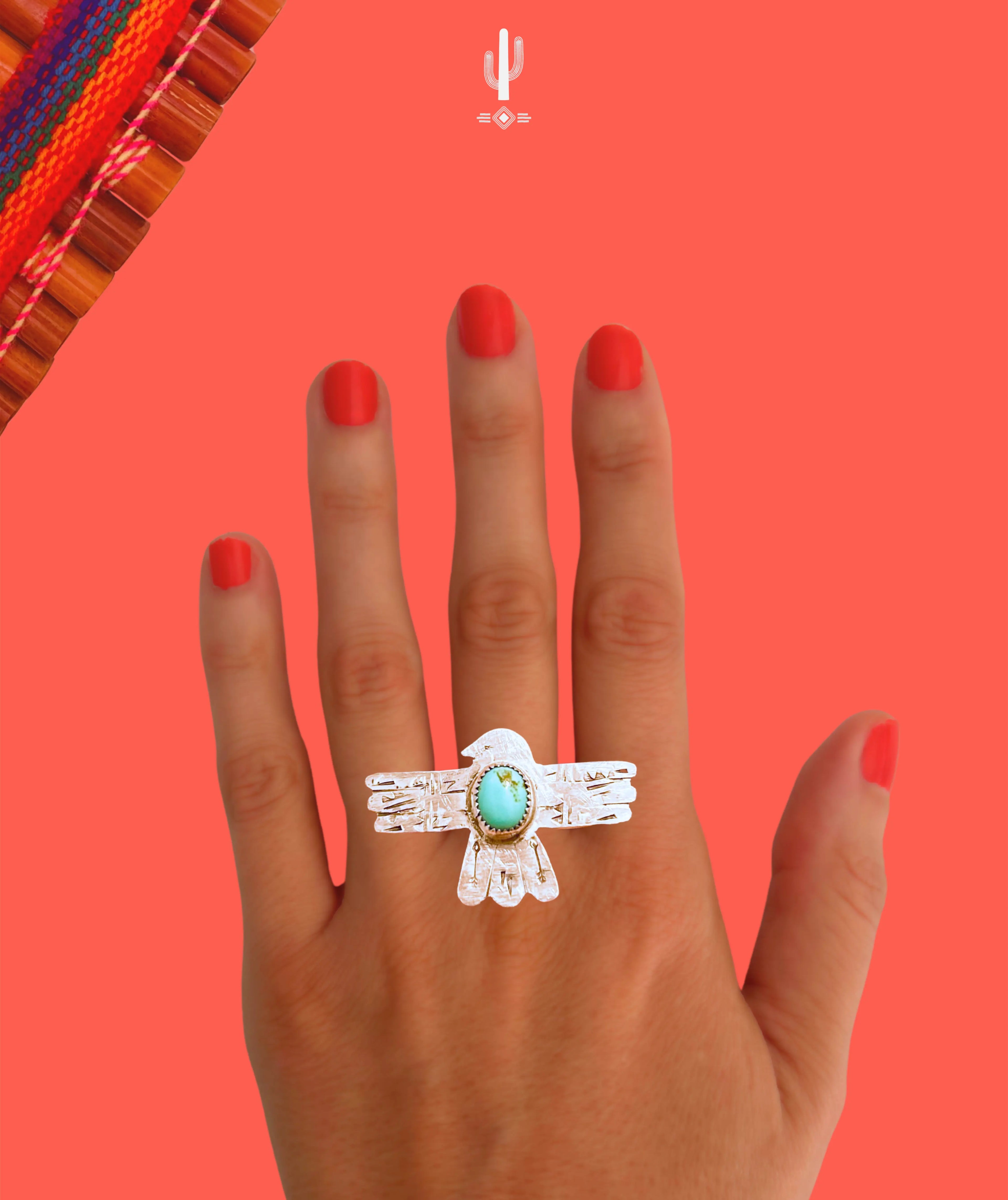 Bague AIGLE en argent et turquoise d’Arizona tribu turquoise