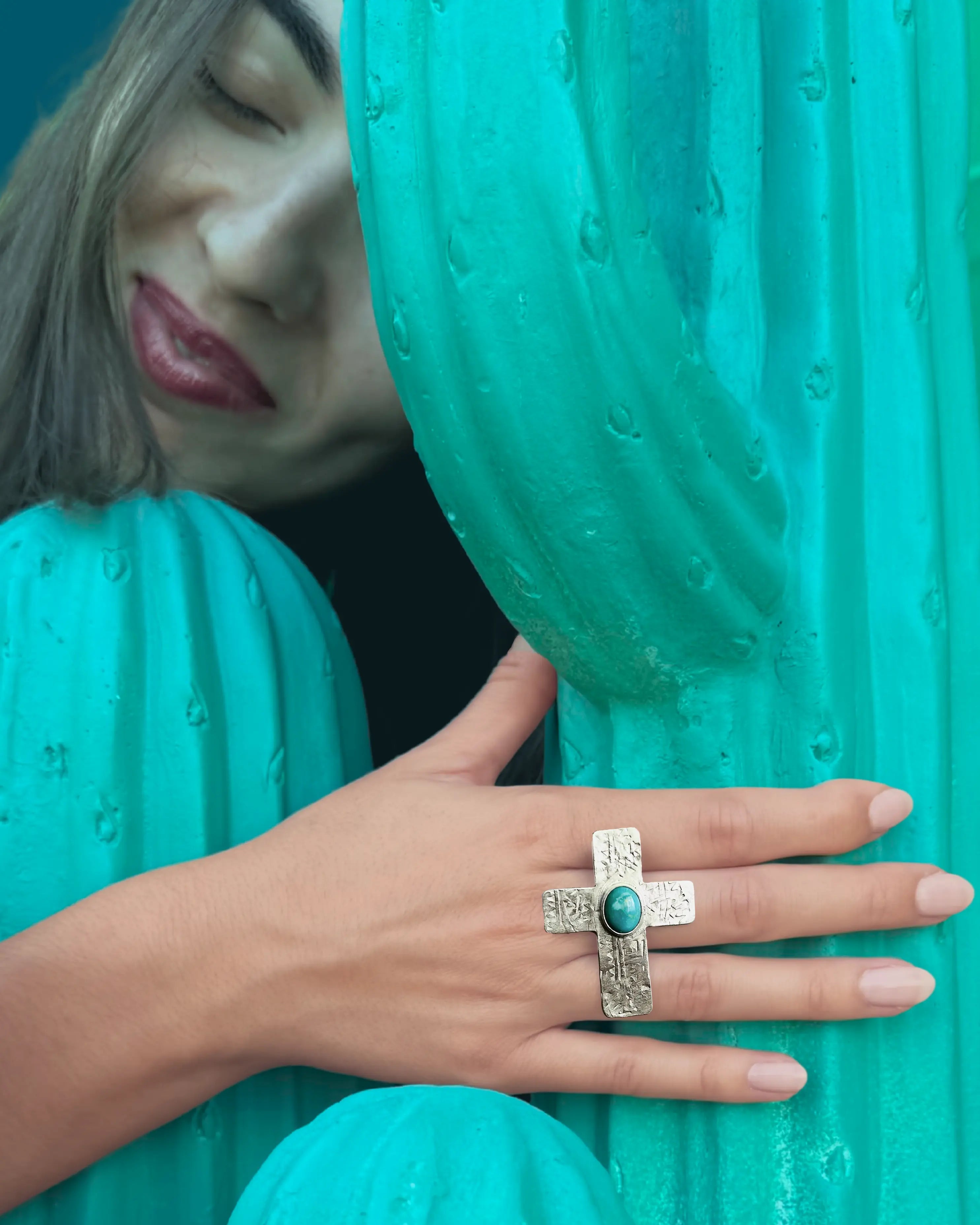 Bague J’Y CROIX en argent et turquoise d’Arizona tribu turquoise