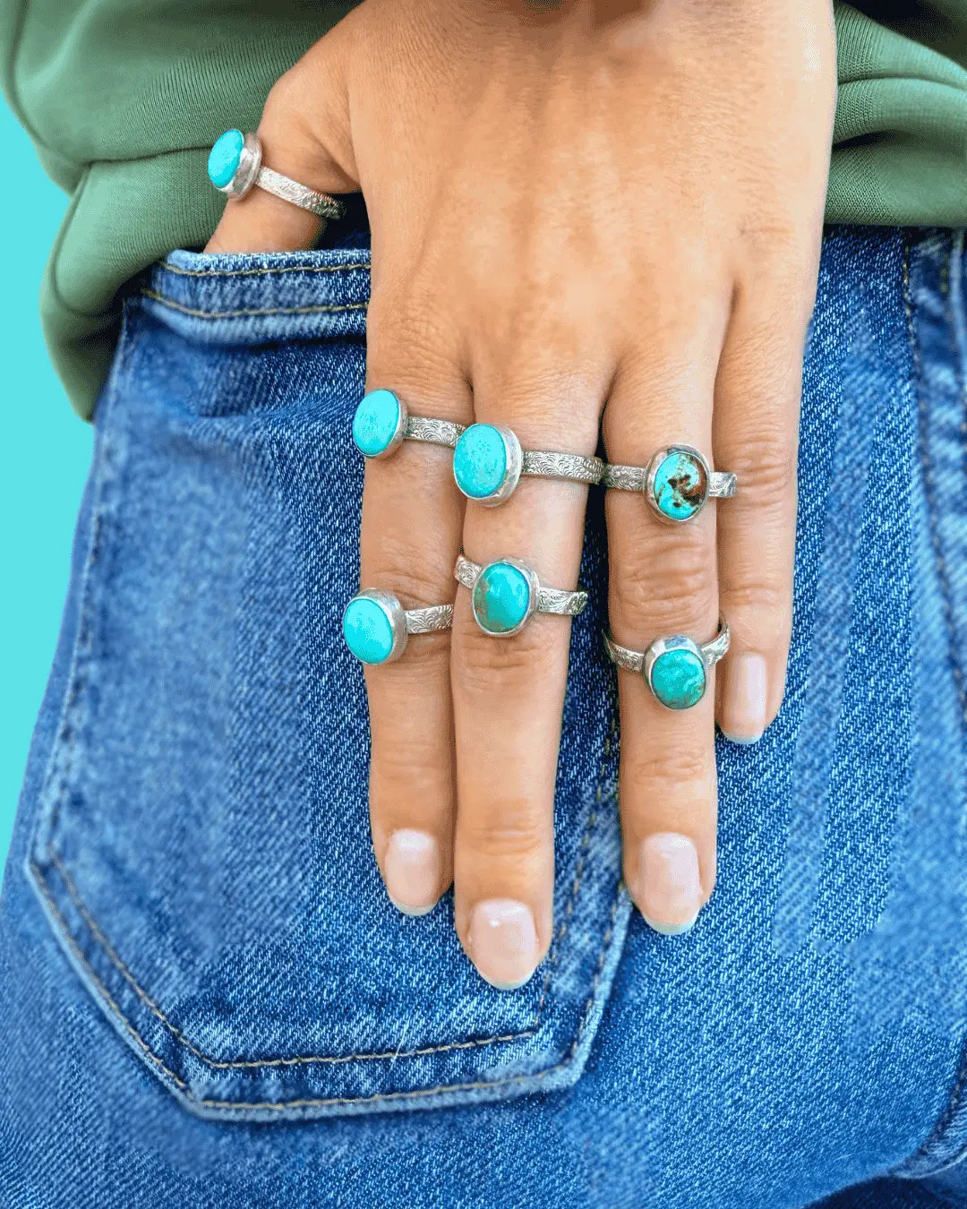 Bague PIERRE en argent et turquoise d’Arizona tribu turquoise
