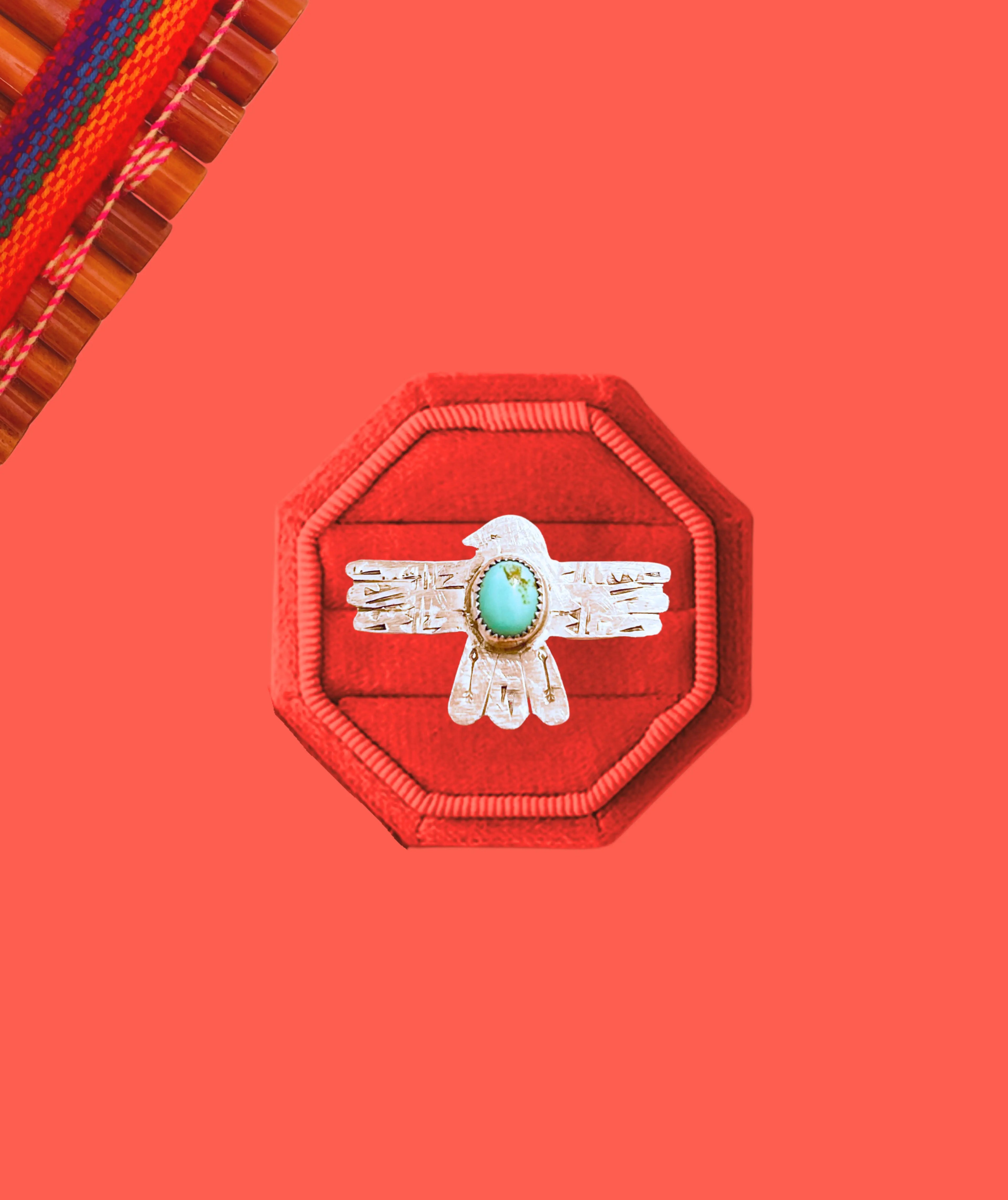 Bague AIGLE en argent et turquoise d’Arizona tribu turquoise