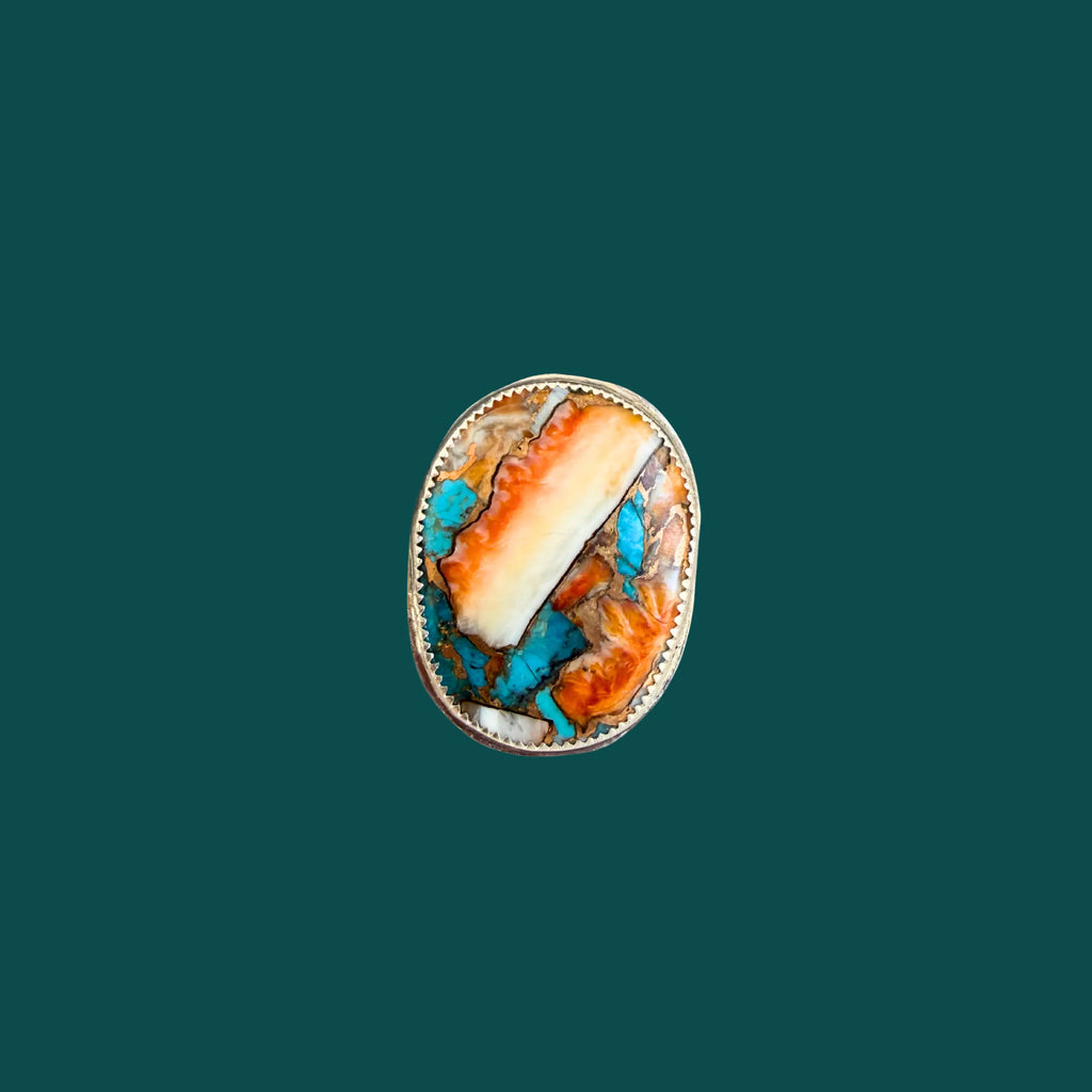 Bague en turquoise, huître et argent BRONZE #2 tribu turquoise