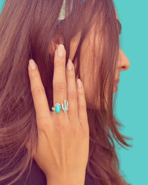 Bague CACTUS en argent et turquoise d’Arizona tribu turquoise