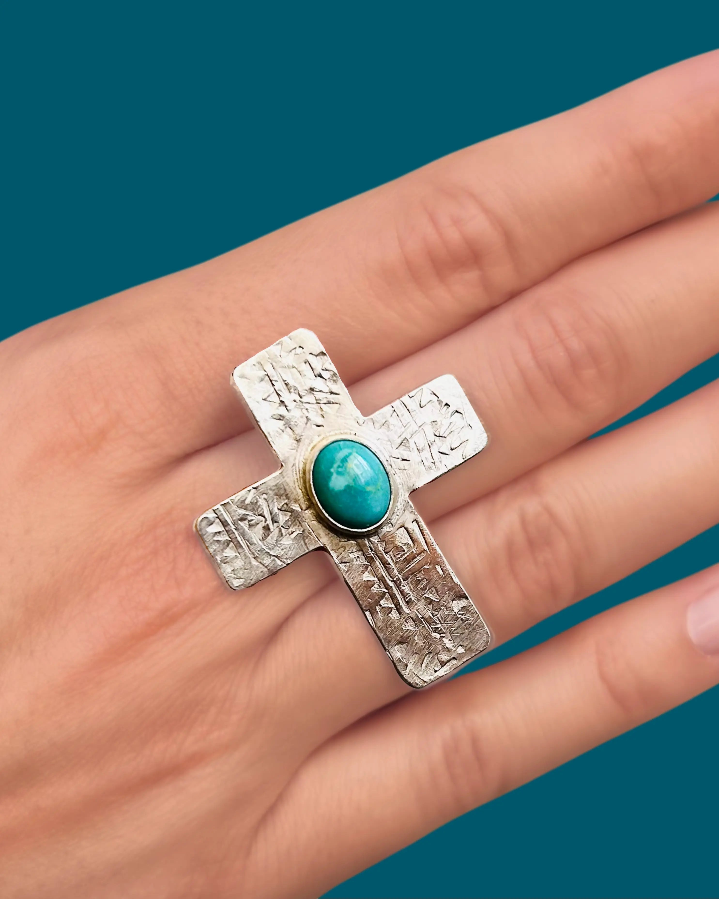 Sautoir chaîne argent croix turquoise