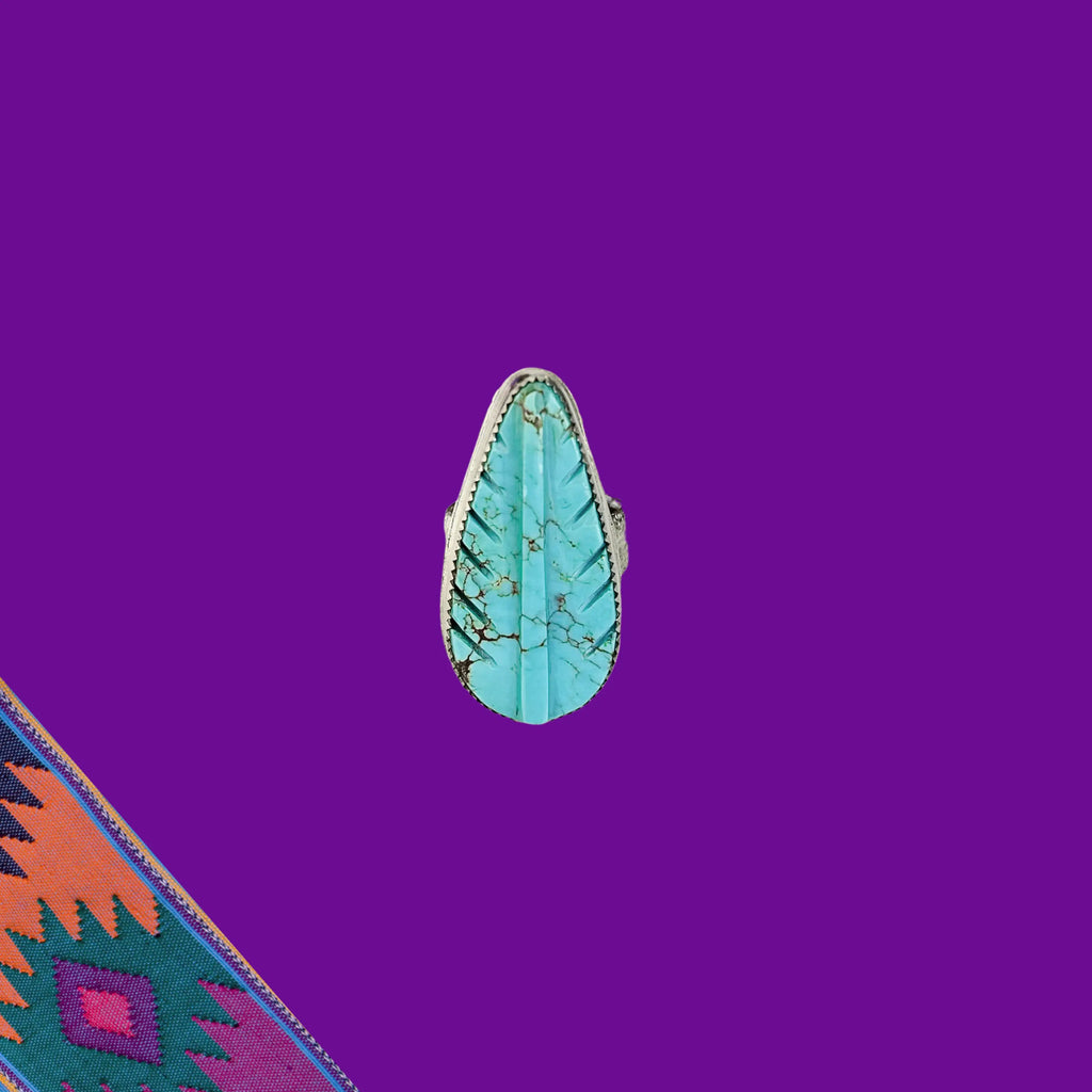 Bague plume en turquoise d’Arizona et argent PLUME #1 - Tribu Turquoise