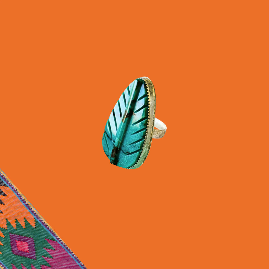 Bague plume en turquoise d’Arizona et argent PLUME #2 tribu turquoise