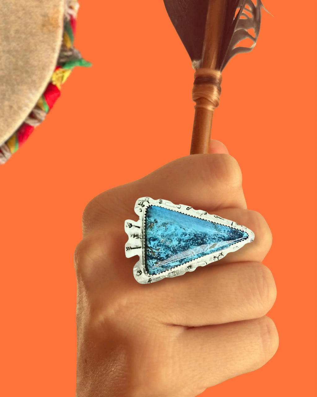 Bague FLÈCHE en argent et turquoise tribu turquoise