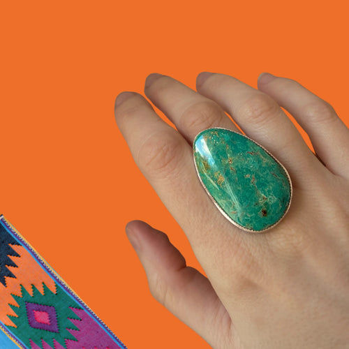 Bague en argent et turquoise VERTE tribu turquoise
