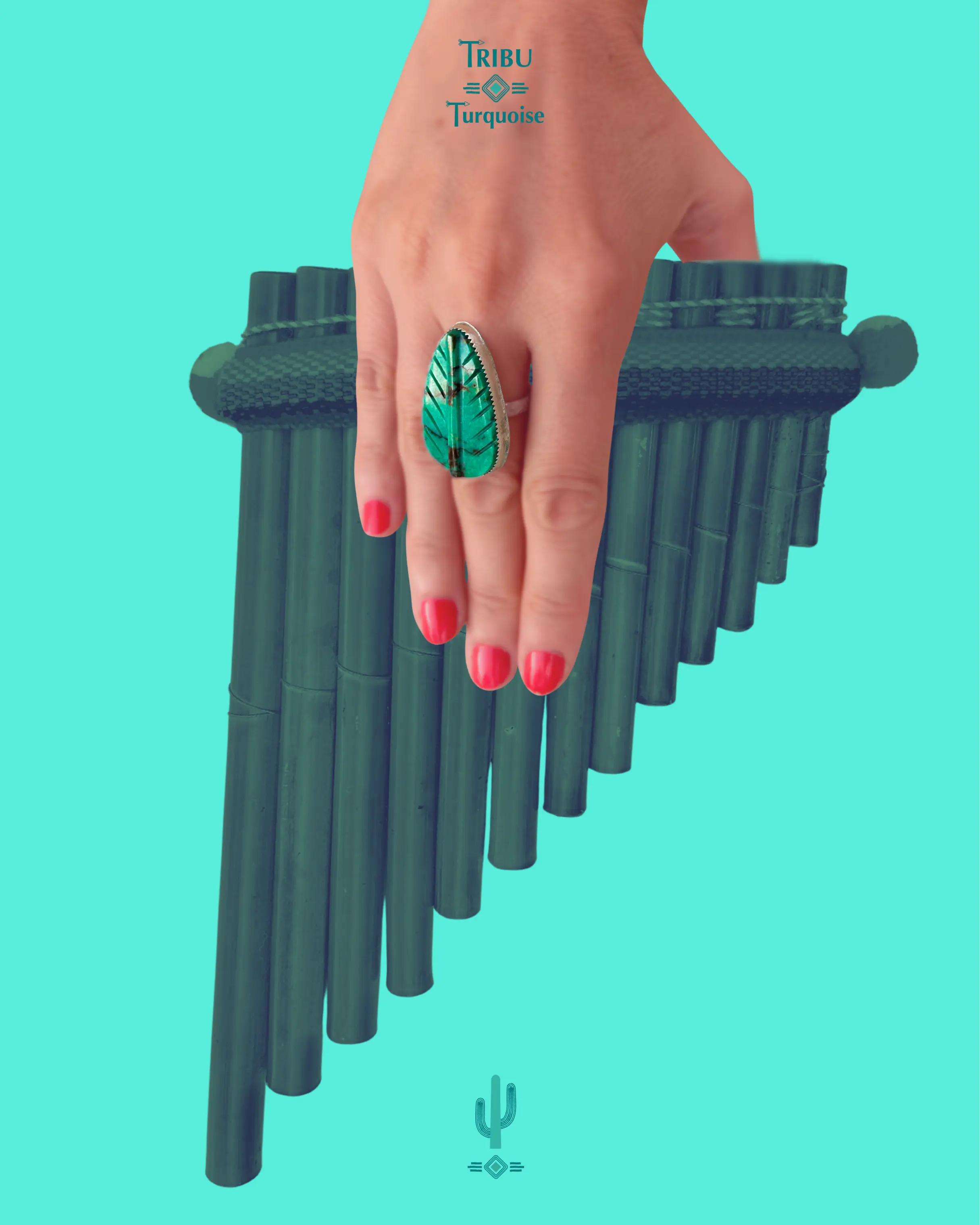 Bague PLUME en argent et turquoise d’Arizona tribu turquoise