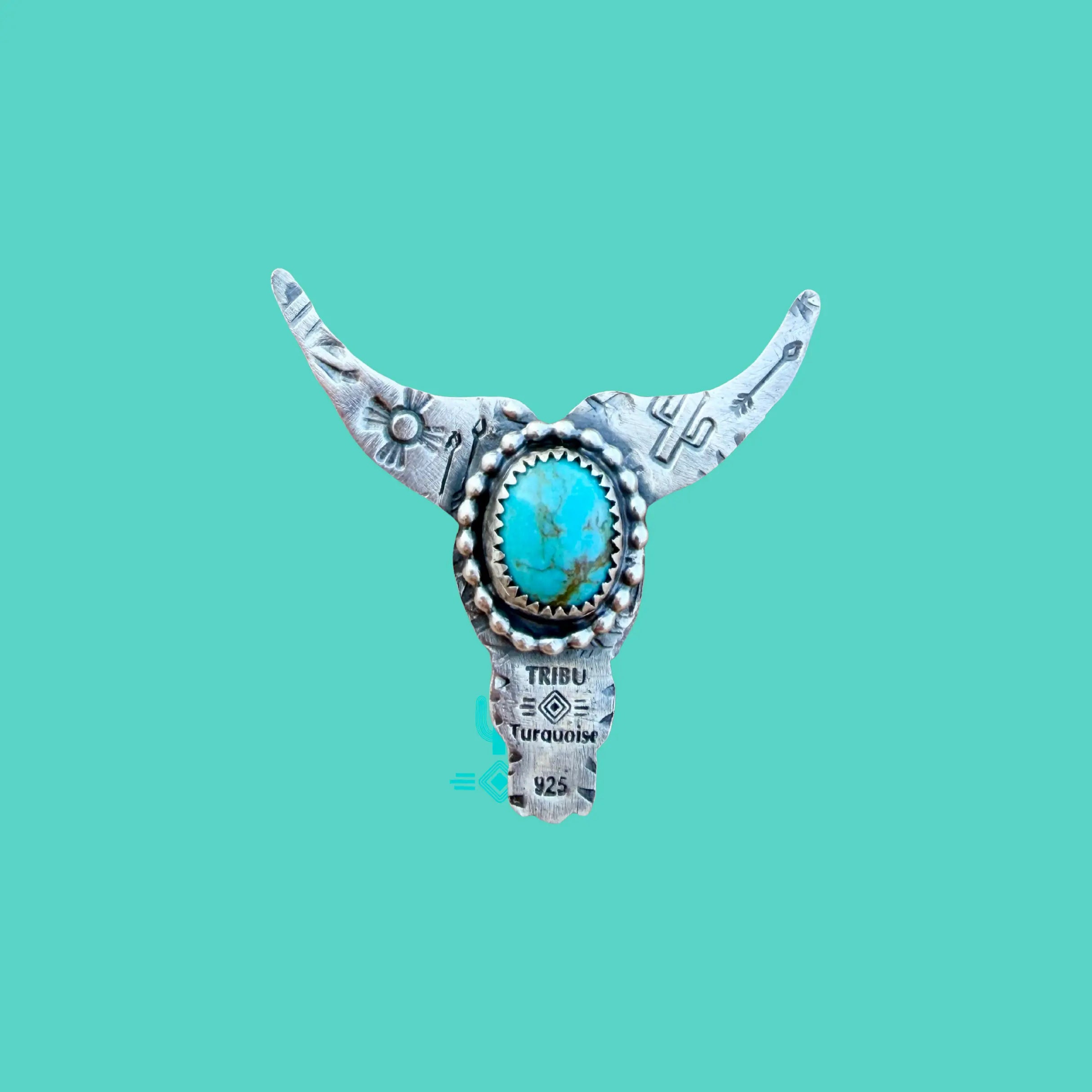 Tête de buffle en argent et turquoise d’Arizona