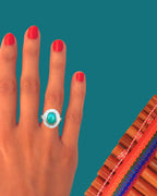 Bague OVALE en argent et turquoise d’Arizona tribu turquoise