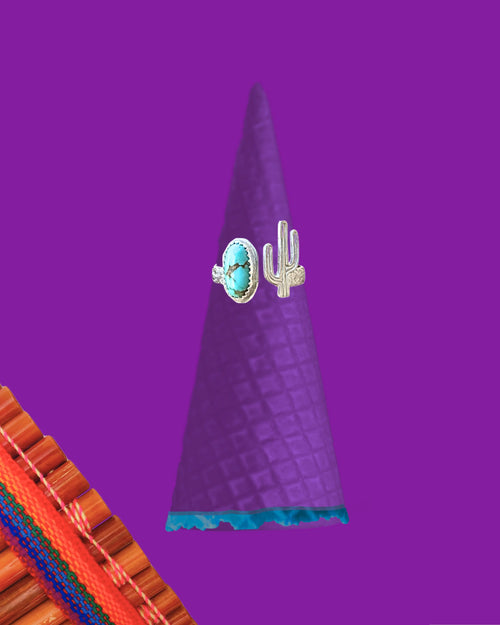 Bague CACTUS en argent et turquoise d’Arizona tribu turquoise