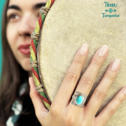 Bague en turquoise d’Arizona et argent CARRÉE - Tribu Turquoise