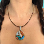 Pendentif en argent, turquoise et huître épineuse BRONZE#1 Tribu Turquoise