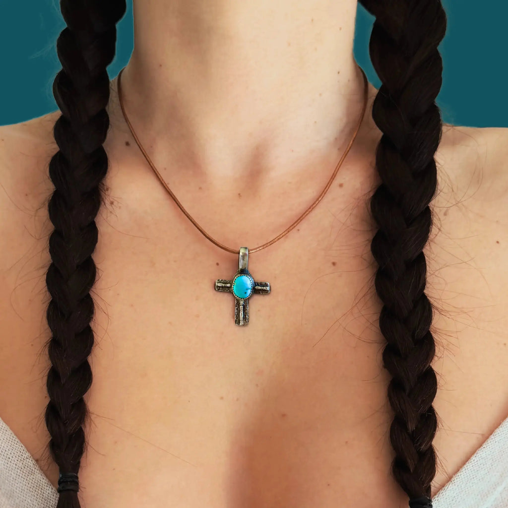 Pendentif croix en argent et turquoise d’exception DIVINE #5 Tribu Turquoise